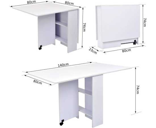 Wooden Multi-functional Expandable Folding Dining Table - White