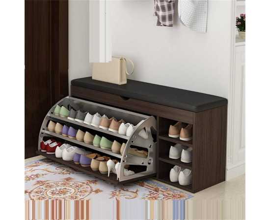 Wooden Flip Drawer Shoe Storage Sitting Bench