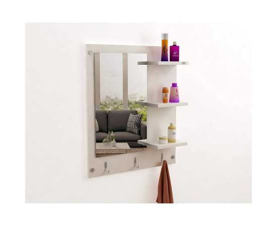 Toheed wood Wall Mount Dressing Mirror With Multiple Shelves