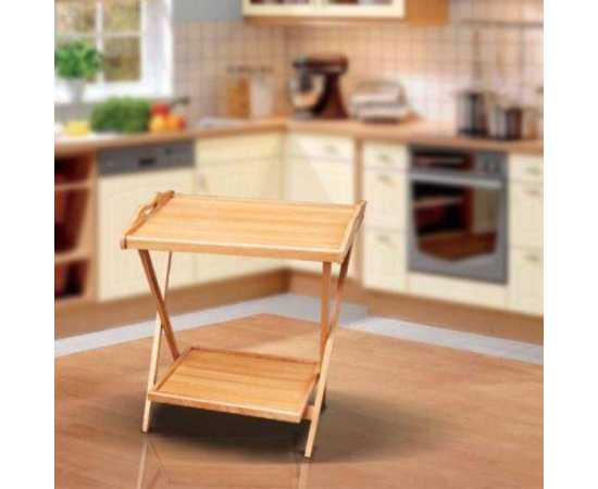 Wooden folding serving table with double storage
