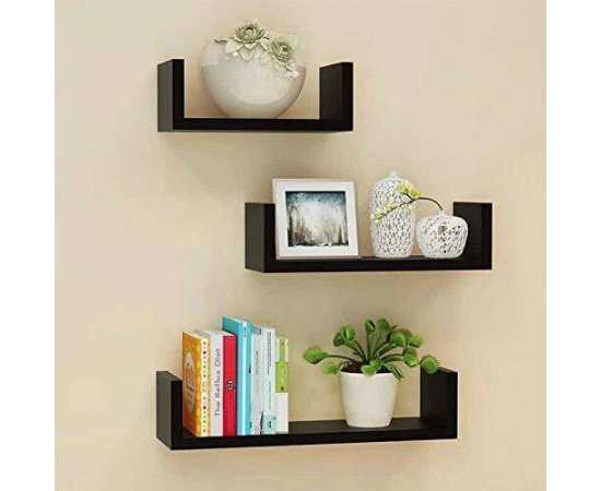 Toheed wood U Shaped Floating Wall Shelves - Set of 3