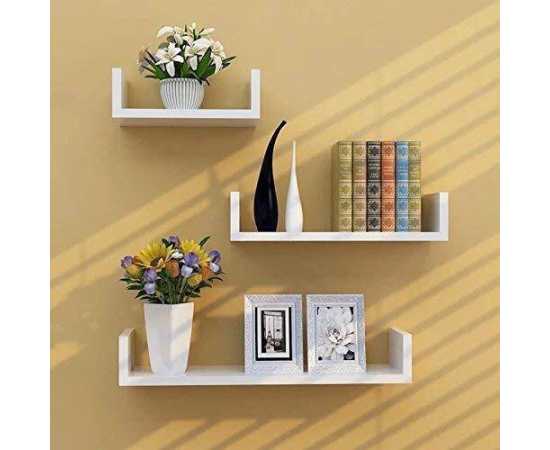 Toheed wood U Shaped Floating Wall Shelves - Set of 3