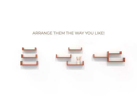 Toheed wood U Shaped Floating Wall Shelves - Set of 3