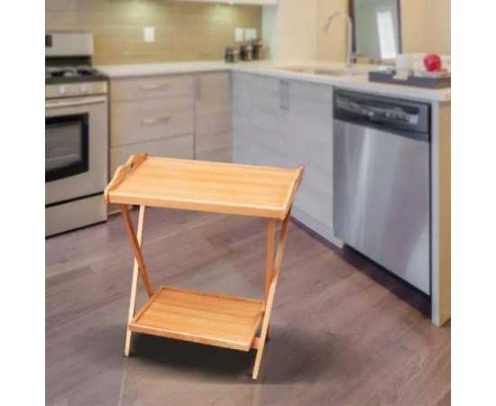 Wooden folding serving table with double storage