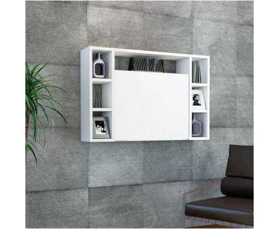 White folding wall mounted Study desk with Storage shelves
