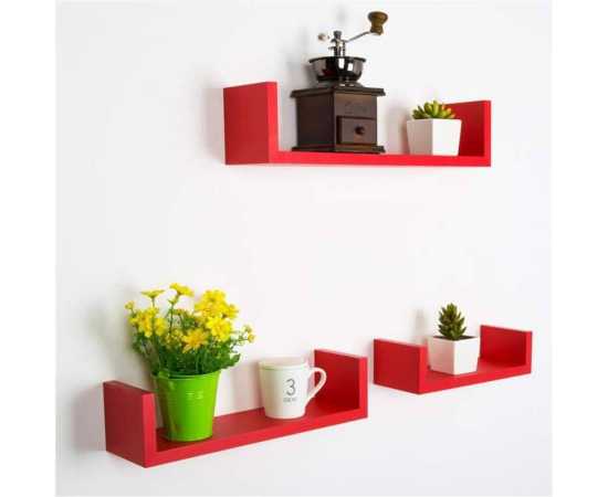 Toheed wood U Shaped Floating Wall Shelves - Set of 3