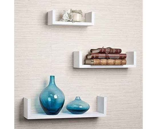 Toheed wood U Shaped Floating Wall Shelves - Set of 3