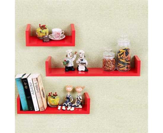 Toheed wood U Shaped Floating Wall Shelves - Set of 3
