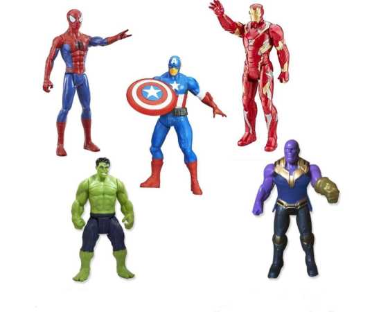 Avengers Action Figure Set Of 5: Captain America, Iron Man, Spider-Man, Hulk And Thanos
