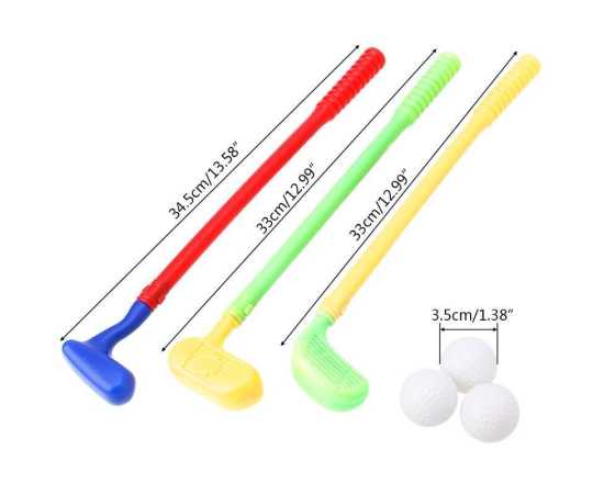 Junior Golf Toy Set: 3 Colourful Golf Sticks And 3 Balls Included
