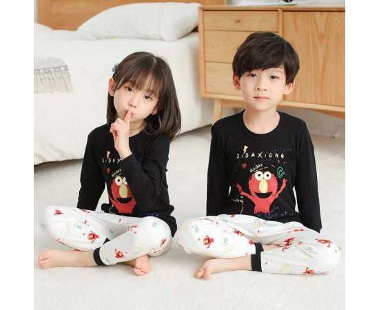 Black New Printed Kid'S Night Suit