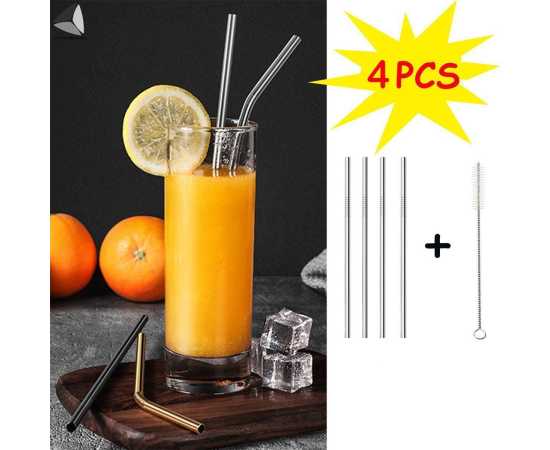 Reusable Metal Stainless Steel Drinking Straw - Pack of 4 PCS