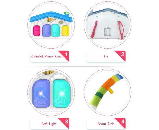 3 In 1 Newborn Baby Play Gym With Rattle Mat