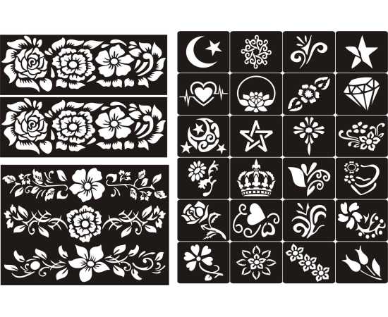 Different Designs Mehndi Stencils Stickers For Women - 1 Set