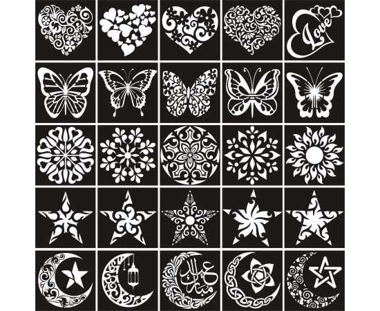 Multi Design Full Sheets Mehndi Stencils Stickers - 1 Set