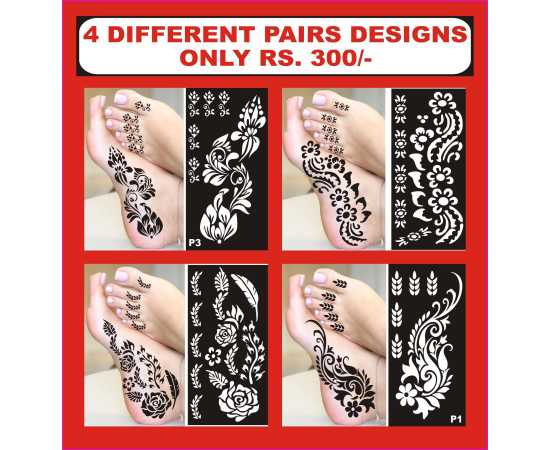4 Different Pairs Tattoo Mehandi Stencil Stickers