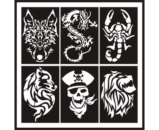 6 Different Big Size Tattoo Stencil Stickers