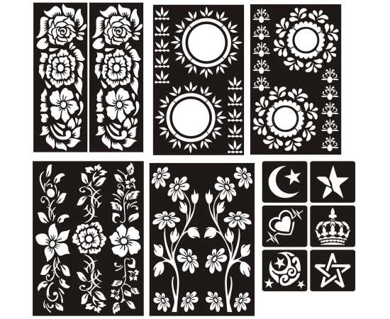 Different Designs Stencils Stickers Sheets - 1 Set