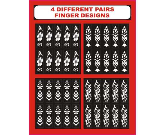 4 Different Finger Mehndi Stencils for Girls