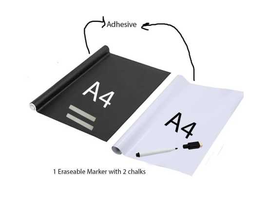 Pack of 2 A4 Dry Erase Whiteboard & Blackboard Sticker