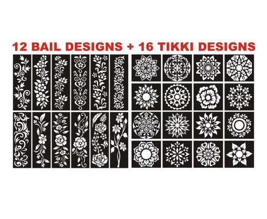 16 Tikki & 12 Bail Combo Deal Bridal Stencils Sticker for Girls - 1 Set