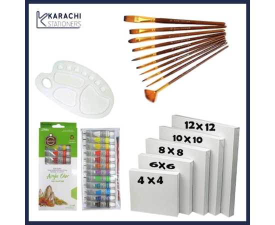 17 Pcs Set Value Pack For Artist Canvases With Brushes