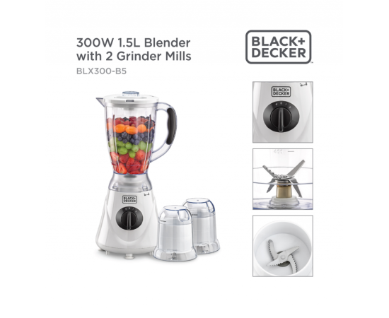 Black & Decker 1.5L Blender With 2 Grinder Mills - BLX300-B5