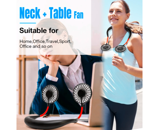 Portable Hanging Rechargeable neck fan for kitchen