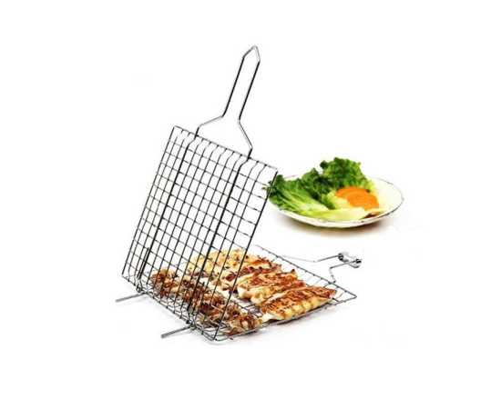 Bar B Q Stainless Steel Hand Grill 12x12 Inches For Fish & Chicken
