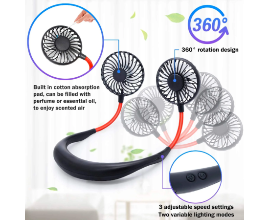 Portable Hanging Rechargeable neck fan for kitchen