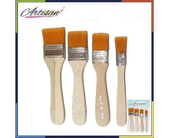 Artisan Pack of 4 Nylon Hair Wide & Thin Gesso Paint Brush Set Artisan Pack of 4 Nylon Hair Wide & Thin Gesso Paint Brush Set