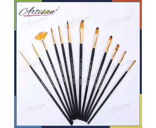 Artisan - A6308 Pack of 12 Multi Shapes Nylon Art Brush Set