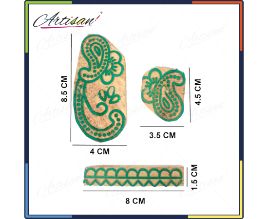 Artisan - 3 PCS Set Wooden block printing stampsArtisan - 3 PCS Set Wooden block printing stamps