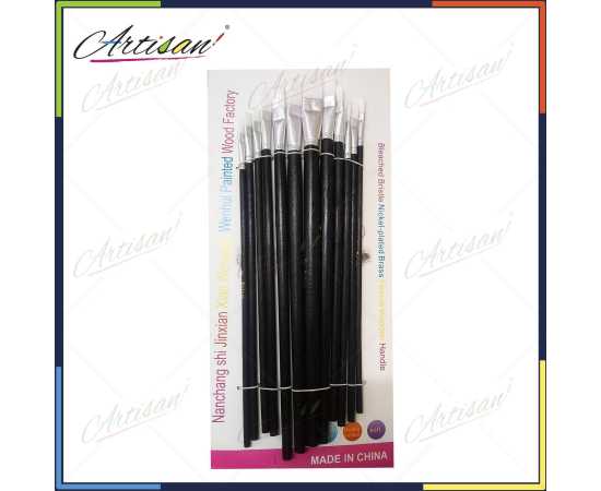 Artisan - 12 PCS Wooden Handle Flat Drawing Paint Brush Set Artisan - 12 PCS Wooden Handle Flat Drawing Paint Brush Set
