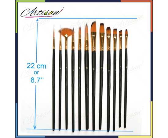 Artisan - A6308 Pack of 12 Multi Shapes Nylon Art Brush Set