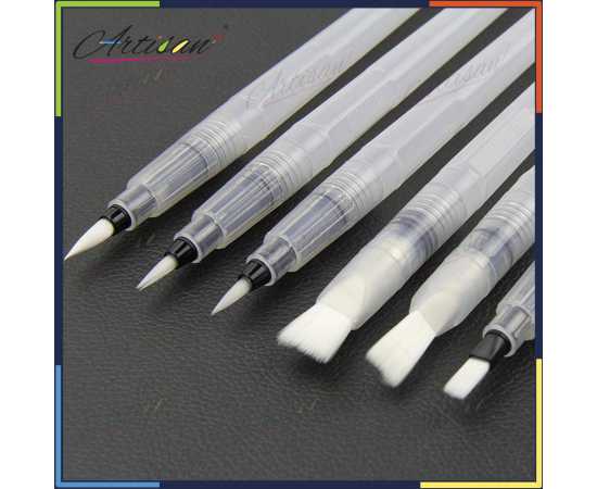 Artisan 6 PCS Water Brush Pen Type (3 x Round Tip and 3 x Flat Tip) Artisan 6 PCS Water Brush Pen Type (3 x Round Tip and 3 x Flat Tip)