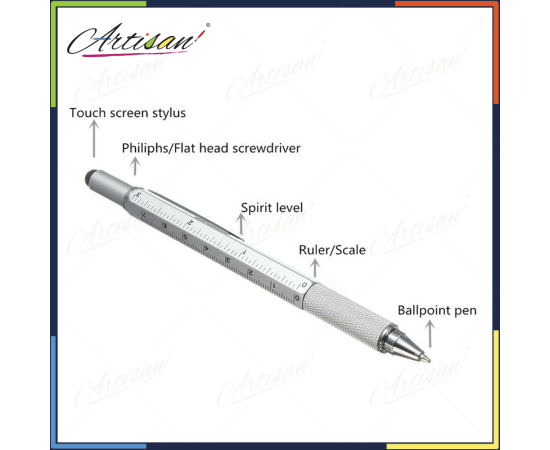 Artisan - Metal Body 6 in 1 Multitool Metal Pen - Silver