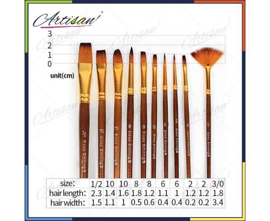 Artisan Pack of 10 Multi Shapes Nylon Art Brush Set