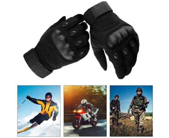 Full Finger Motorcycle Black Gloves - 1 Pair
