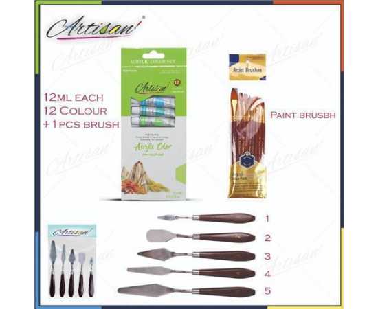 Astisan - 27 Pcs Value Pack - Acrylic Brushes With Palette Knife 
