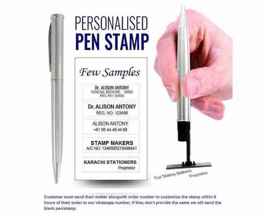 Pen stamp with pre-inking rubber