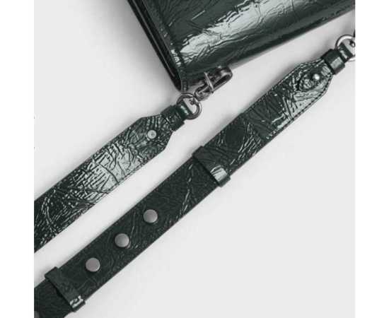 Charles & Keith Round Wrinkled Patent Shoulder Bag For Women - Dark Green