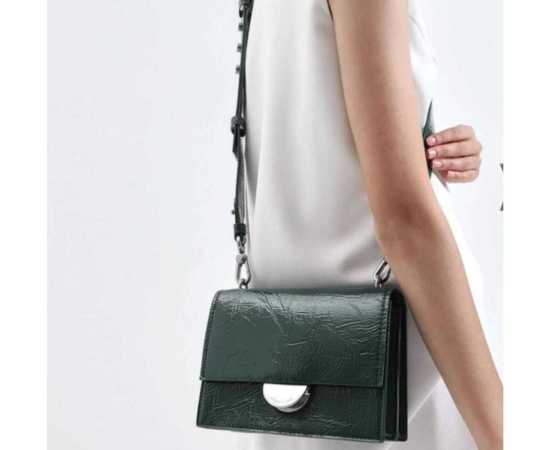 Charles & Keith Round Wrinkled Patent Shoulder Bag For Women - Dark Green
