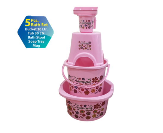 Diamond Bath Set 5 Pcs Beautiful Design Plastic Bath Set