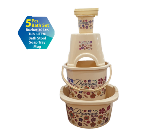 Diamond Bath Set 5 Pcs Beautiful Design Plastic Bath Set