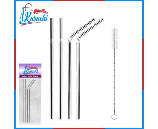 Online Karachi Pack Of 5 - 4 Bent Stainless Steel Reusable Drinking Straws