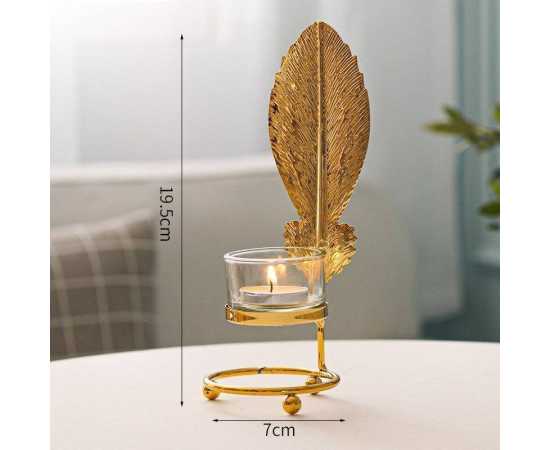 Metal Candlestick Holder Gold Leaves