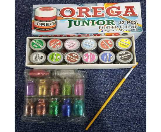 Poster Color 12 Pcs Set, Glitter & 1 Brush SS-OR12+G12+PB1 Poster Color 12 Pcs Set, Glitter & 1 Brush SS-OR12+G12+PB1