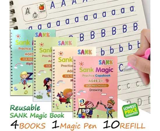 Magic Practice Copybook For Montessori Children - 4 Books+10 Ink Refill