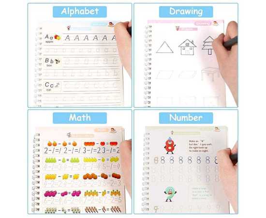 Magic Practice Copybook For Montessori Children - 4 Books+10 Ink Refill